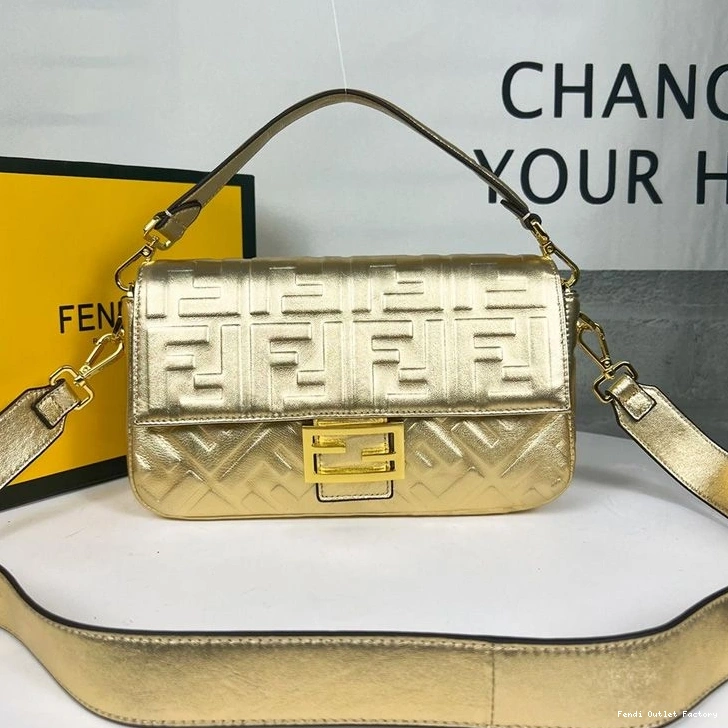 Affordable HOT Motif FF Nappa Medium Leather Gold Baguette Fendi In Bag 0805